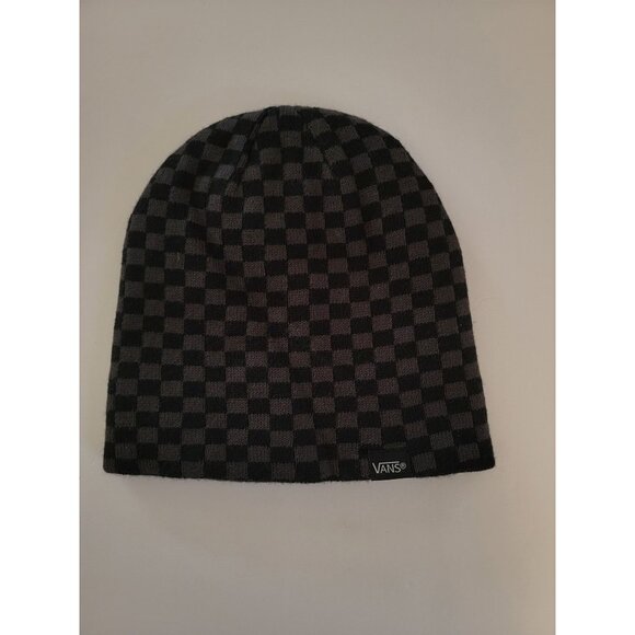 Vans Grey and Black Checked Reversible Beanie - Picture 1 of 3